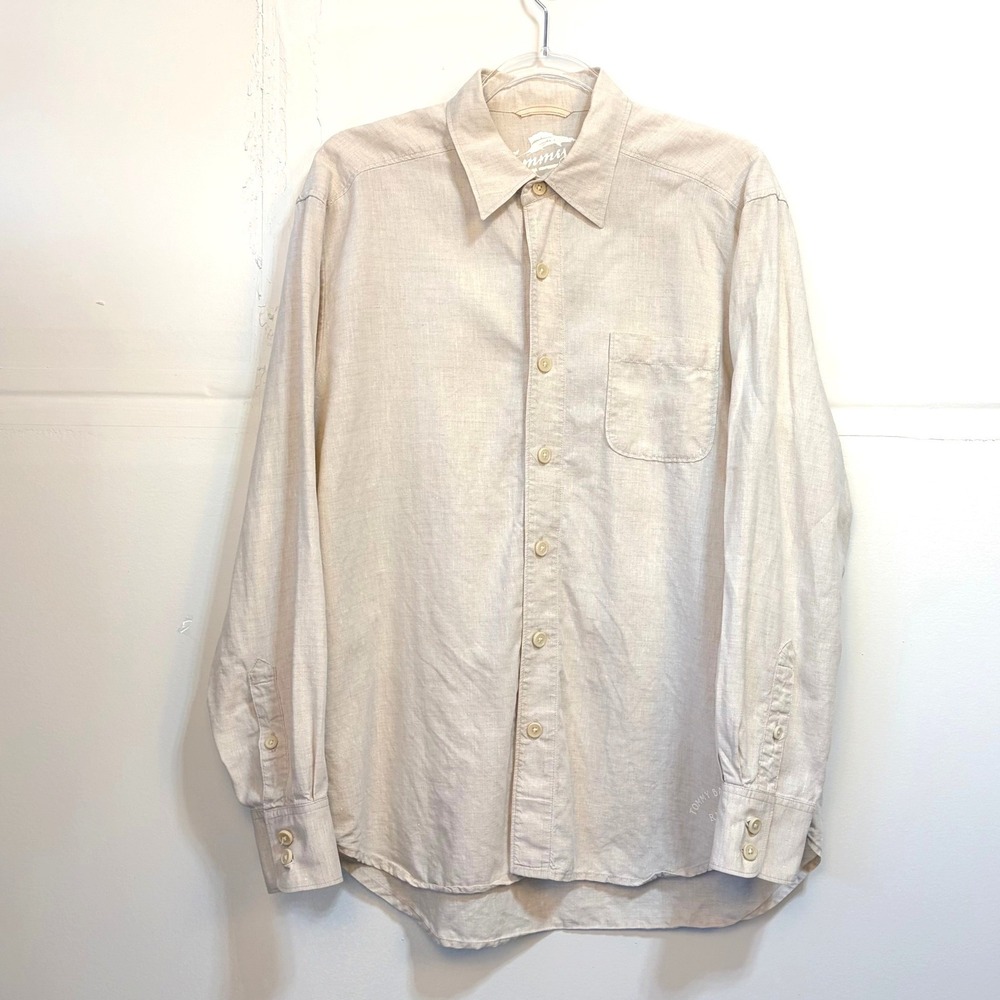 Tommy Bahama Relax Mens Medium 100% Linen Long Sleeve Button Down Shirt Beige